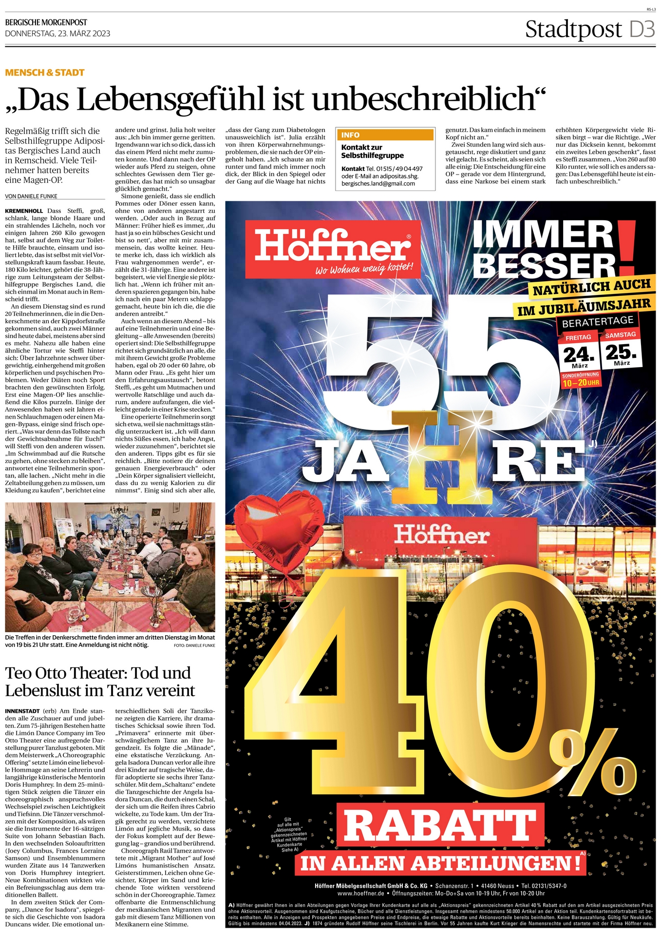 Zeitungsartikel über die Adipositas SHG Bergisches Land in der Rheinischen Post.