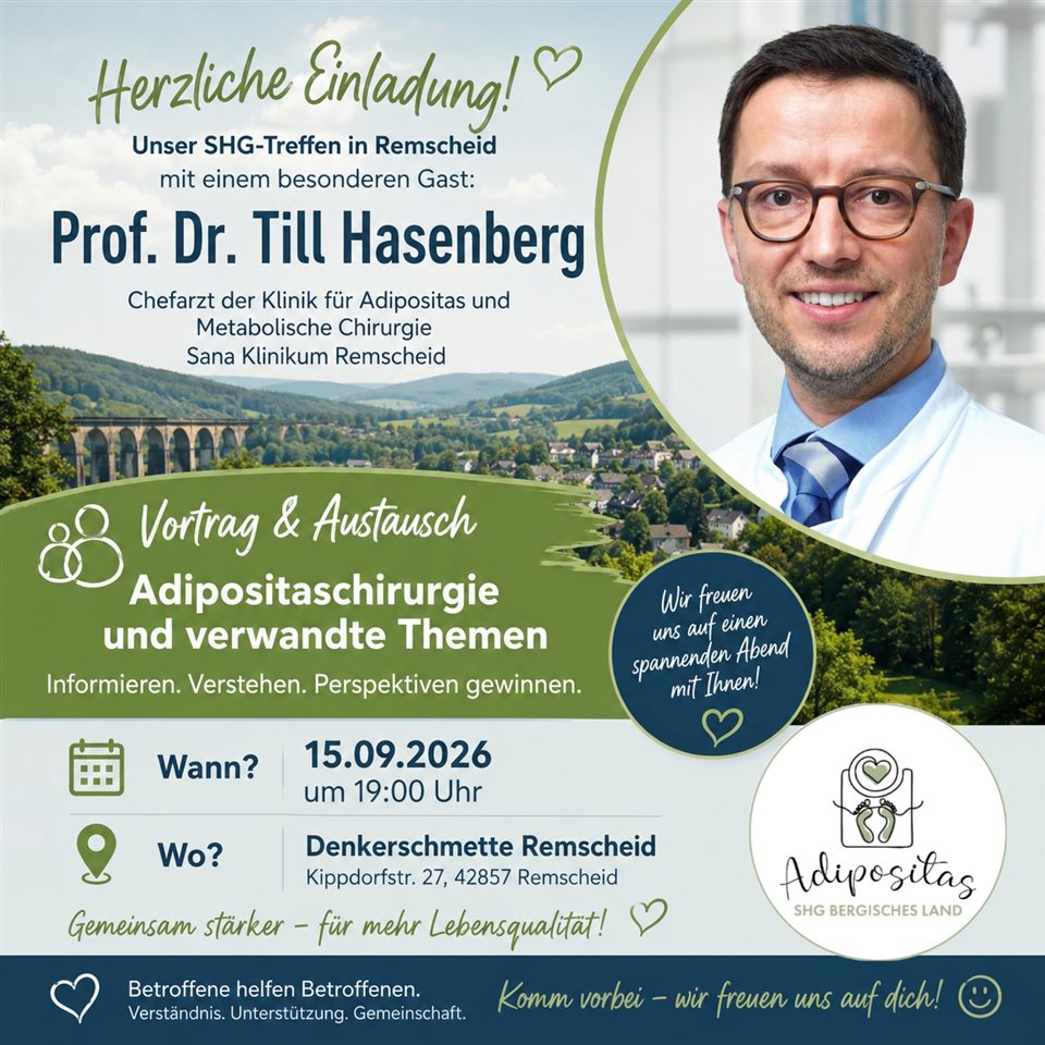 Einladung zum SHG-Treffen in Remscheid mit Prof. Dr. Till Hasenberg am 15.09.2026.